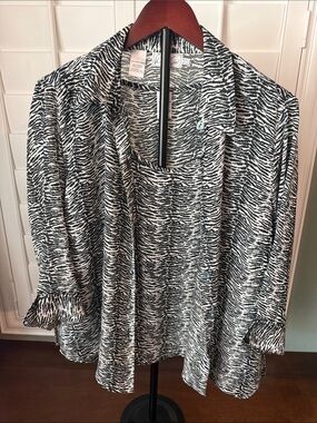 Kathy Che Black & Cream  Zebra-Print Button Down Blouse